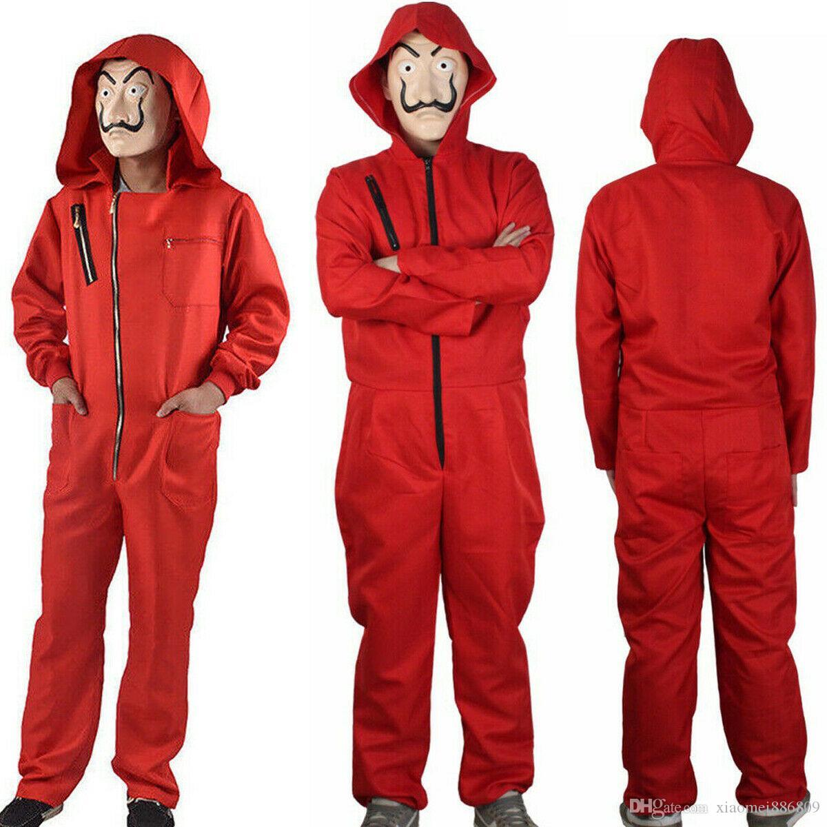 Fashion Salvador Dali La Casa De Papel Money Heist Red Jumpsuit Mask  Costume Cosplay Halloween Festival Solid Jumpsuit - AliExpress