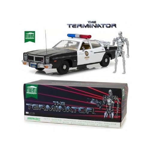 GREENLIGHT 19042 1/18 DODGE MONACO POLICE & T-800 ENDOSKELETON