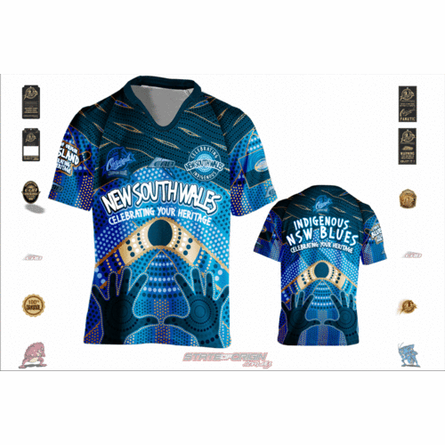 (S) (AP61) State of Origin - Blues Indigenous Jersey AP61 HANDS NSW (Size: Small)
