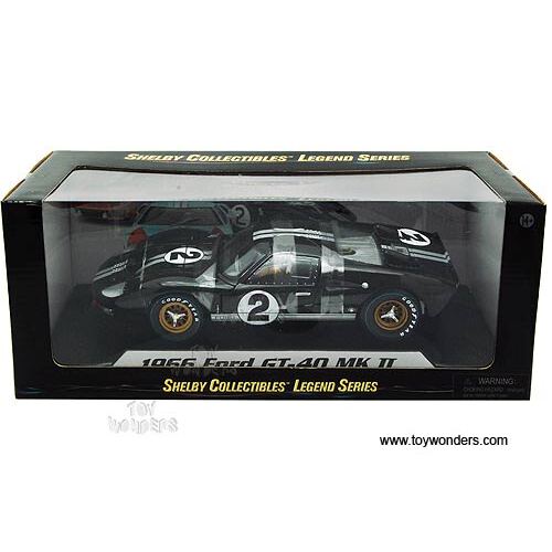 Shelby - Ford GT-40 MK II Hardtop #2 (1966, 1/18 scale diecast model car, Black w/ Silver Stripes) SC408BK collectibles