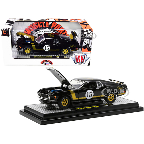 1970 Ford Mustang BOSS 302 #15 "Muscle Parts" Black with Gold Stripes Limited Edition to 6600 pieces m2 machines