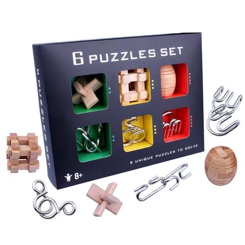 puzzle set 6PCS/Set Metal And Wooden Puzzle Brain Teaser Kong Ming Lock Toy IQ Puzzle For Children Adult