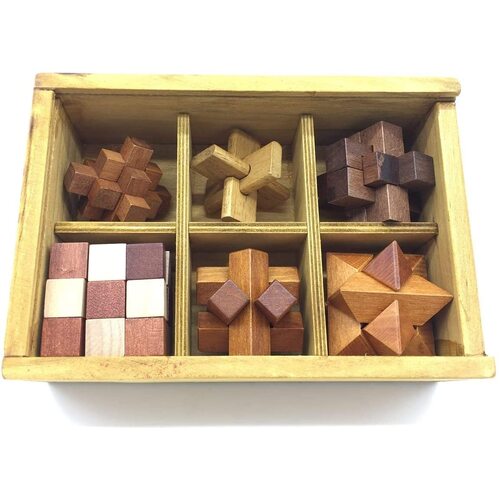 Marvelous-AU 6-in-One 3D Luxury Wooden Brain Puzzle Teaser Kongming Lock for Teens and Adults Includes Storage Box
