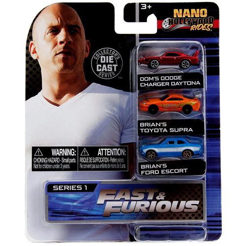 Fast & Furious Nano Hollywood Rides (Dodge Charger Daytona, Brian's Toyota Supra and Brian's Ford Escort)