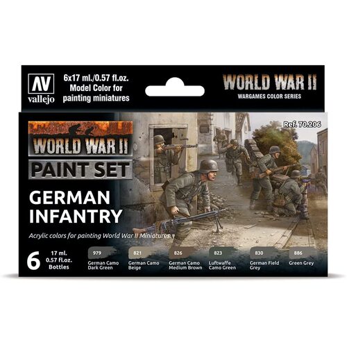 VALLEJO 70206 MODEL COLOUR WWII GERMAN INFANTRY ACRYLIC 6 COLOUR PAINT SET AV70206