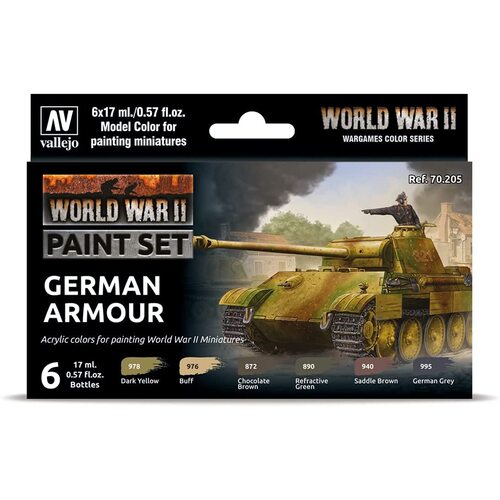 VALLEJO 70205 MODEL COLOUR WWII GERMAN ARMOUR ACRYLIC 6 COLOUR PAINT SET AV70205 In Stock