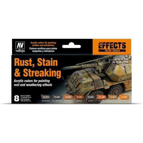 VALLEJO 70183 MODEL COLOUR RUST, STAIN & STREAKING ACRYLIC 8 PAINT SET