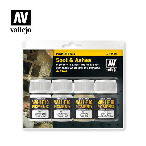 VALLEJO 73193 PIGMENTS SET SOOT & ASHES 4 X 35ML 4 pack