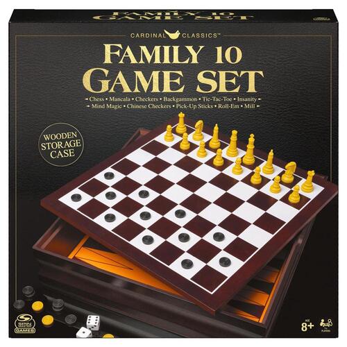 Spin Master Classic Wooden 10 Game Set in Cabinet including chess