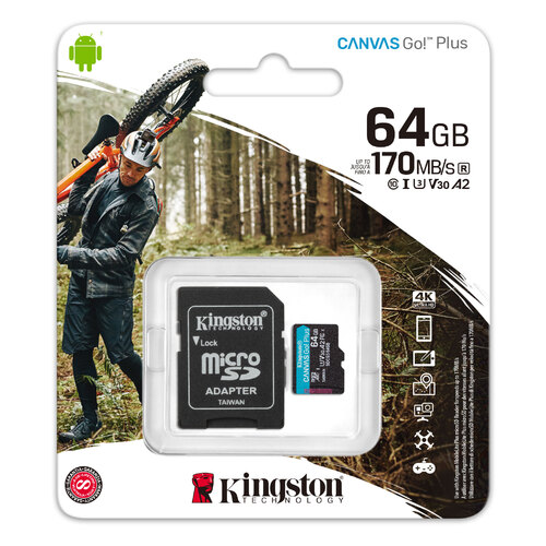 Kingston 64GB microSDXC Canvas Go Plus 170R A2 U3 V30 Card + ADP