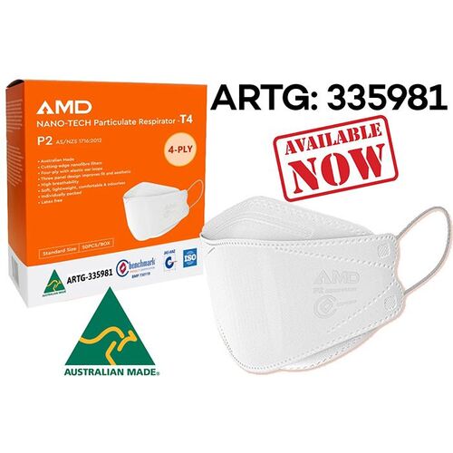 1 MASK ONLY AMD P2 (4Ply) Face Mask Particulate (Made in Australia) ARTG: 335981 Code:73625