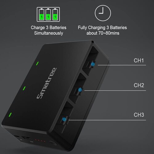 Smatree Portable Charging Station Compatible with DJI Tello Battery, power bank Simultaneously Charge 3 Batteries (DT30)