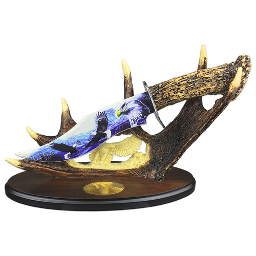 Decorative Eagle Bowie with Faux Stag Horn Display Stand