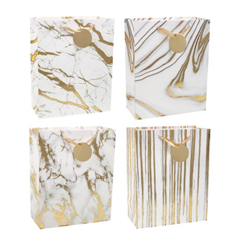 Gift Bag 210g White with Gold Marble Textured Foil - large 260*324*127mm