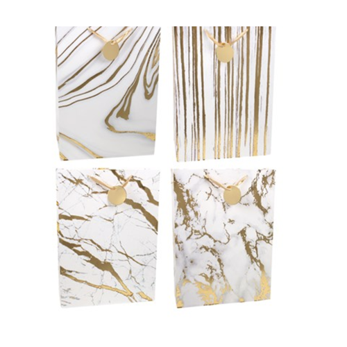 Gift Bag 210g white with Gold Marble Textured Foil  - Xlarge 330*457*102mm