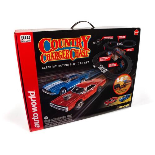 AUTO WORLD 14' COUNTRY CHARGER CHASE SLOT RACE SET HO SCALE