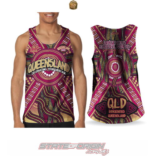 (ap76) Size Large state of origin - QLD SUPPORTER, QLD INDIGENOUS MEN’S SINGLET