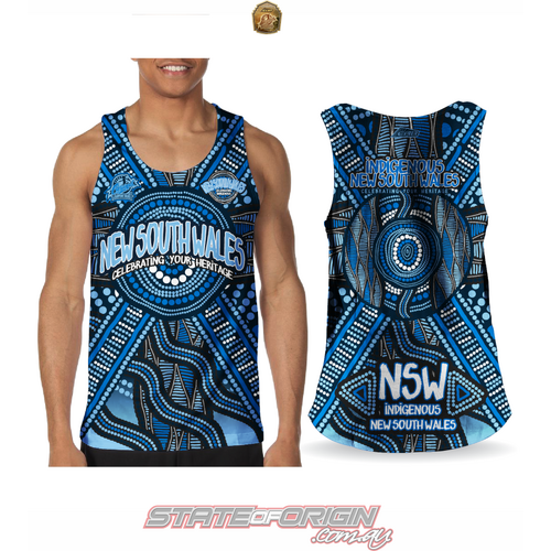 (ap76) size Small state of origin NSW SUPPORTER, NSW INDIGENOUS MEN’S SINGLET
