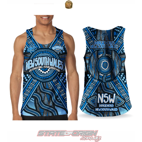 (ap76) size Medium state of origin NSW SUPPORTER, NSW INDIGENOUS MEN’S SINGLET