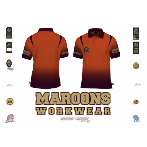 (L) (AP93Q)  state of origin QLD TEAM ” MAROON WORKWEAR” POLO SHIRT