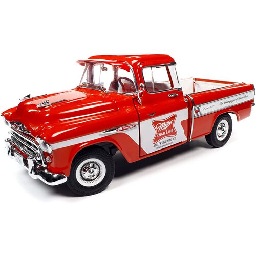 Auto World 1957 Chevy Cameo Pickup Truck Red and White 1/18 Diecast Model Car by Autoworld AW287 die cast