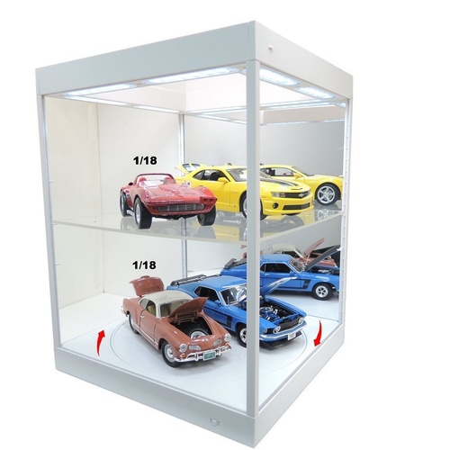 King Creation - White Mirror Backed LED Rotary Display Case KC9929MW for diecast