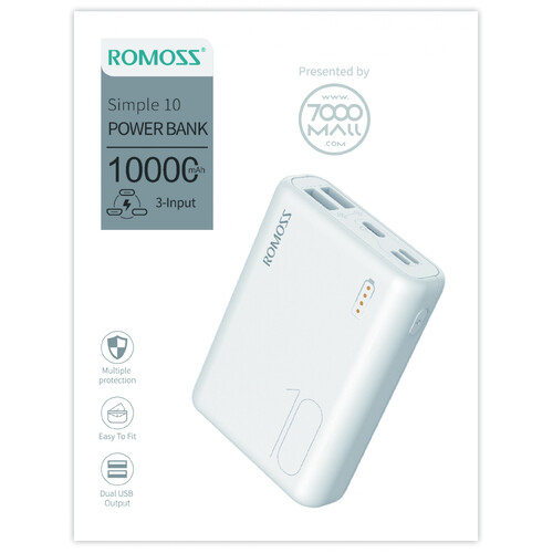 Romoss Power Bank Simple 10 10,000 mAh battery, for phones etc