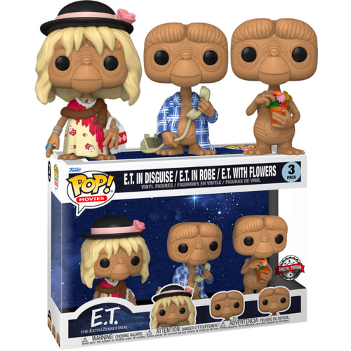 E.T. the Extra-Terrestrial - E.T. in Disguise, in Robe & with Flowers US Exclusive Pop! 3-Pack