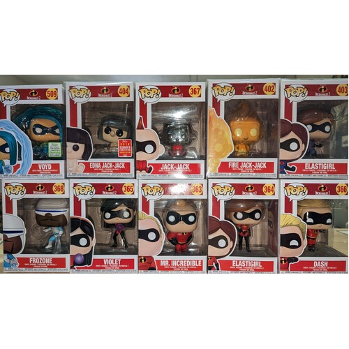 The Incredibles 2 Set of 10 Pop Vinyl VAULTED Funko Bundle 366 364 365 368 367 403 402 404 509