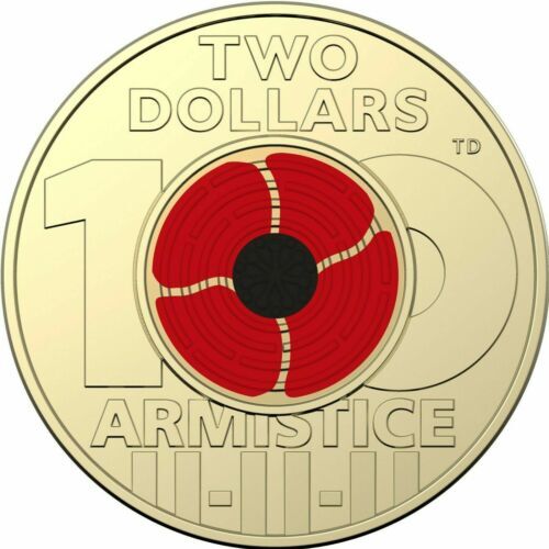 (NB) 2018 $2 AUSTRALIAN TWO DOLLAR REMEMBRANCE ARMISTICE DAY RED POPPY COIN