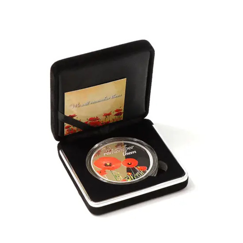(NB) Silver Plated Poppy Medallion In Gift Box Collectable ANZAC medalion coin
