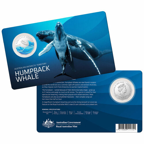 Humpback Whale - Australian Antarctic Territory Series 50c Coloured Uncirculated Coin 2023