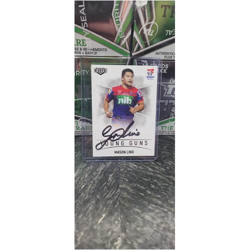 (NB) 2019 NRLElite Young Guns MASON LINO Newcastle Knights White Signature card 82/90 (G15)