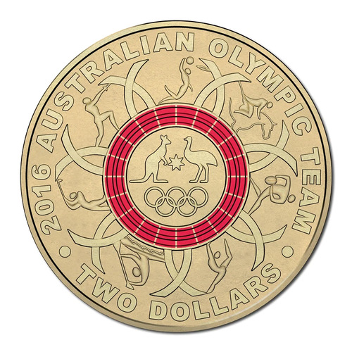 $2 2016 Olympic Red Coloured coin  lightly circulated