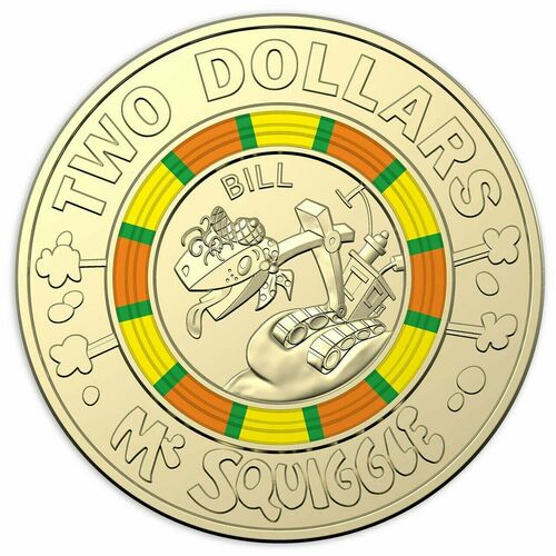 AUSTRALIAN TWO DOLLAR $2 COIN - 2019 MR SQUIGGLE BILL TOP colour CONDITION lightly circulated
