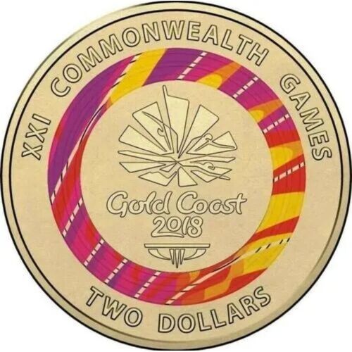 2018 Gold Coast Red Emblem Commonwealth Games $2 Two Dollar coloured Coin Aus  lightly circulated
