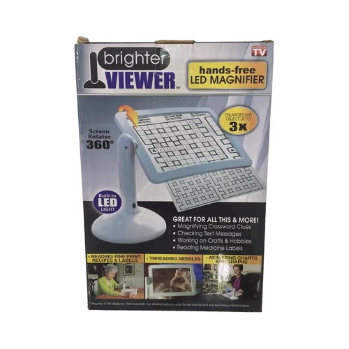 Brighter Viewer Magnifier Light / Hands-Free (Built In LED Light) Enlarges Object Up to 3x