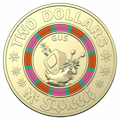 $2 2019 Mr Squiggle - Gus Lightly Circulated Coloured AUS TWO DOLLAR Coin