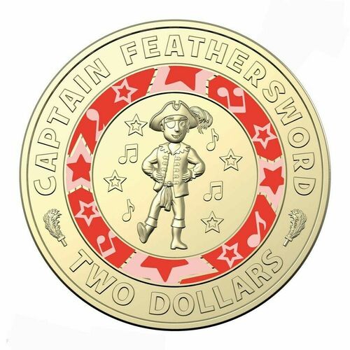 $2 2021 Wiggles - Captain Feathersword Lightly Circulated Coloured AUS TWO DOLLAR Coin