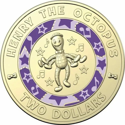 $2 2021 Wiggles - Henry the Octopus Lightly Circulated Coloured AUS TWO DOLLAR Coin