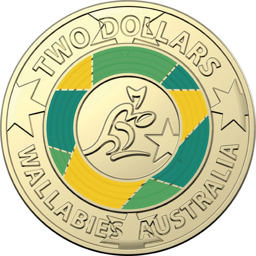 $2 2019 Rugby - Wallabies Lightly Circulated Coloured AUS TWO DOLLAR Coin
