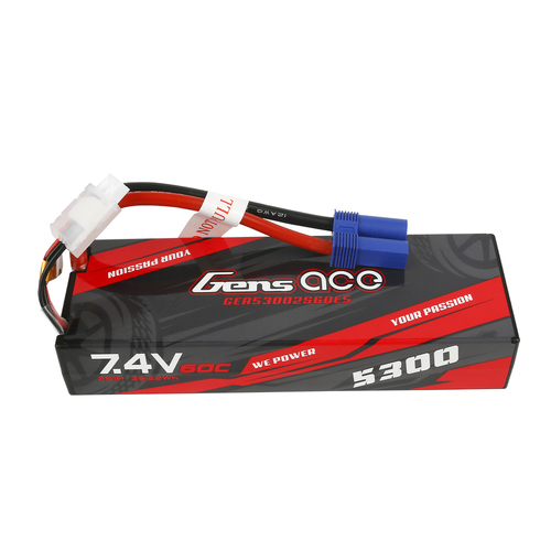 Gens Ace 2S 5300mAh 7.4V 60C Hardcase/Hardwired LiPo Battery (EC5)
