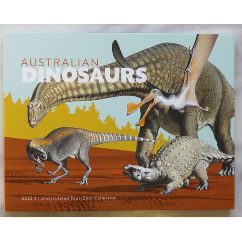 Australia 2022 Dinosaurs – SET OF 4 - $1 UNCIRCULATED Coin Collection in Folder