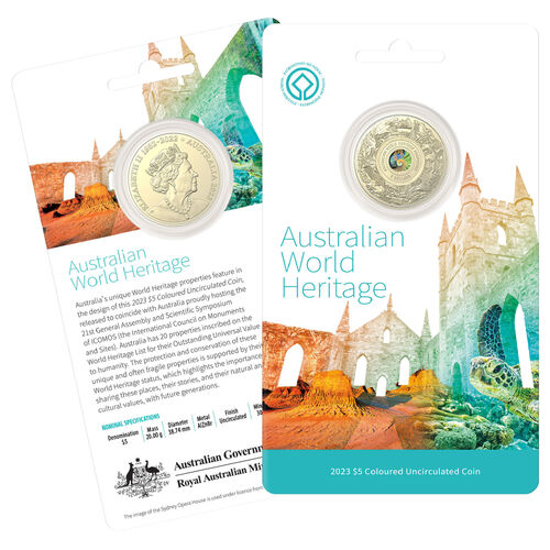 2023 Australia $5 Five Dollar World Heritage Coin Coloured Frosted Uncirculated c mint