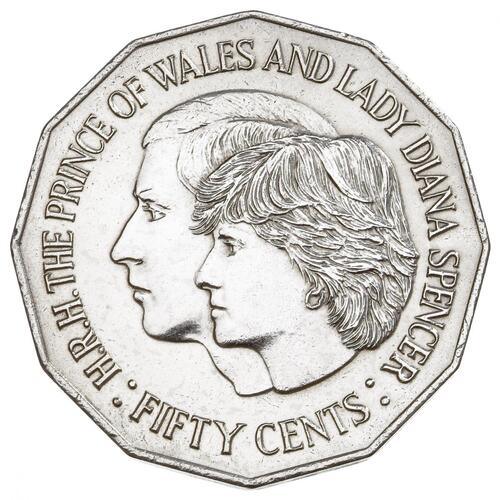 50c 1981 Prince of Wales Lady Diana Circulated AUS Fifty Cent Coin