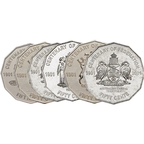 50c 2001 Centenary of Federation SET of 7 Fifty Cent Coin Circulated