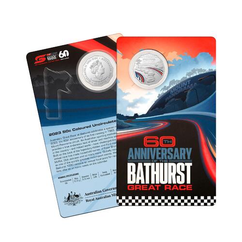 50c 60th Anniversary Bathurst Great Race 2023 Coloured Coin NEW Uncirculated