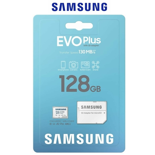 Samsung EVO Plus 128GB microSD Memory Card UHS-I U3 130MB/s microSDXC A2