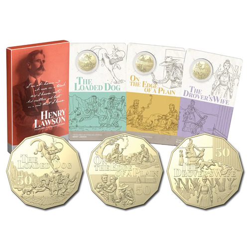 50c 2022 Henry Lawson 3 Coin Set New in Case