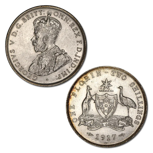 One Florin Two Shilling 1913 - 1921 Australian Silver Coin Heavily Circulated
